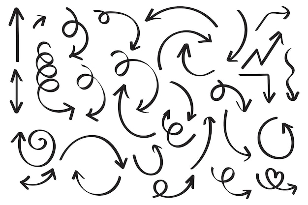 Conjunto de cliparts vectoriales dibujados a mano con flecha