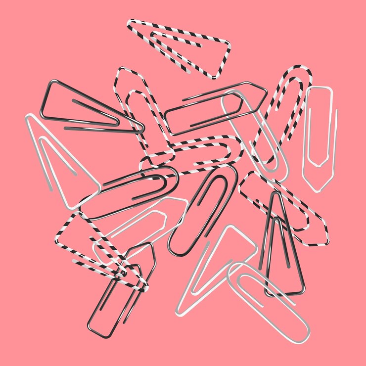 Vector conjunto con clips de papel elementos de papelería para papeleo ayudantes de educación accesorios de oficina