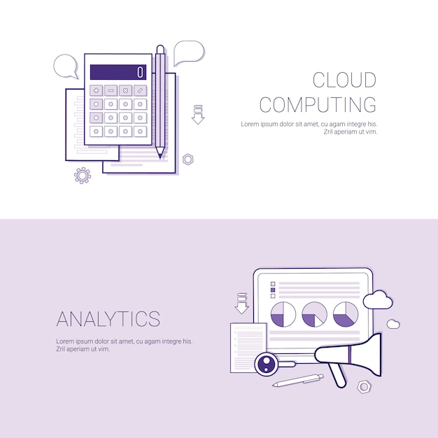 Conjunto de cloud computing y analytics banners plantilla de concepto de negocio