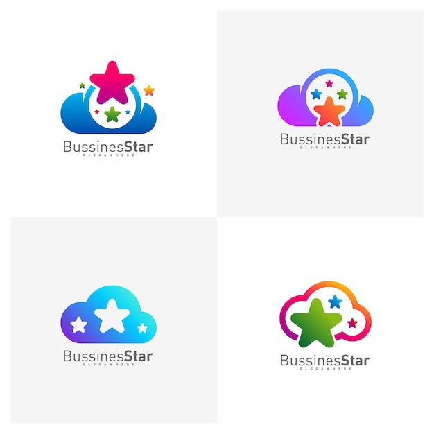 Conjunto de Cloud Star Logo Plantilla Diseño Vector Concepto Símbolo creativo Icono
