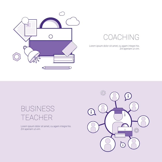 Conjunto de coaching y business teacher web banners concepto plantilla