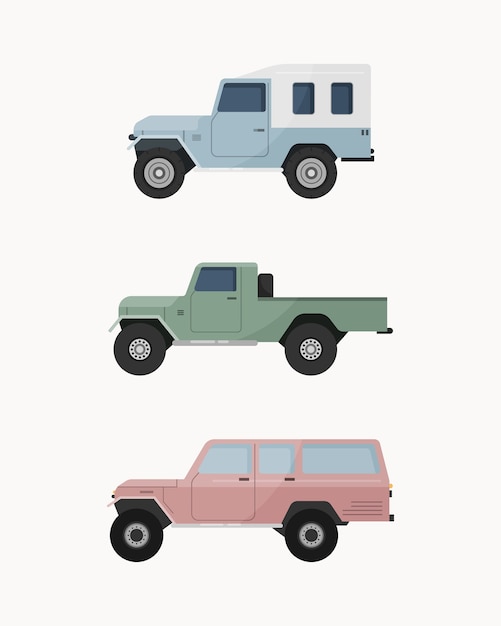 Conjunto de coche todoterreno. Vehículos todo terreno .