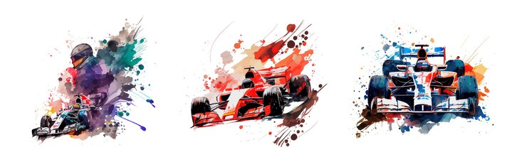 Vector conjunto de coches de carreras de composición de acuarela aislado sobre fondo blanco