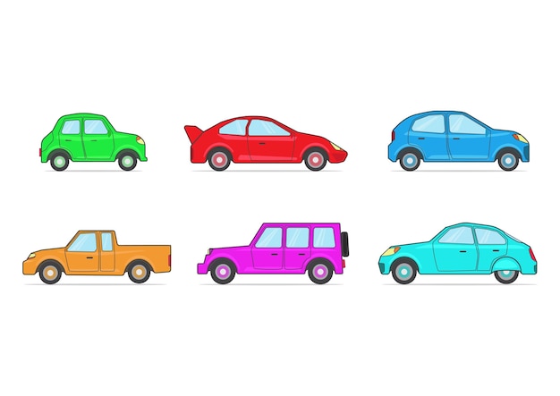 conjunto de coches de dibujos animados de vista lateral