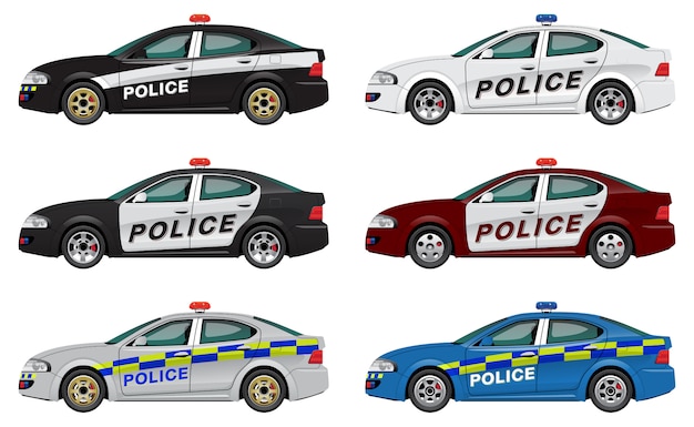 Vector conjunto de coches de policía