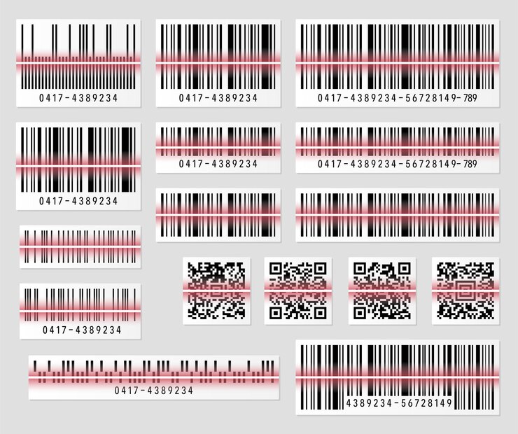 Vector conjunto de código de barras de producto e ilustración de código qr