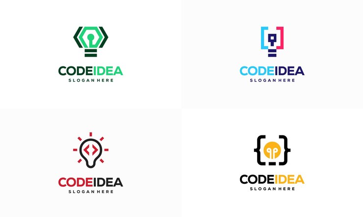 Vector conjunto de código idea logo diseños concepto vector programador logo símbolo icono