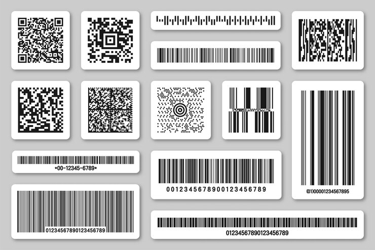 Vector conjunto de códigos de barras de productos y códigos qr de identificación código de seguimiento número de serie id de producto con