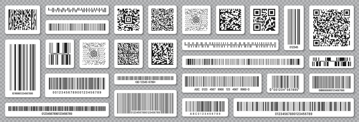 Vector conjunto de códigos de barras de productos y códigos qr de identificación código de seguimiento número de serie id de producto con