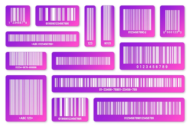 Vector conjunto de códigos de barras de productos modernos de colores, identificación, código de seguimiento, número de serie, identificación del producto con