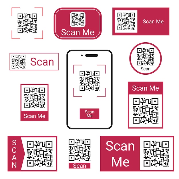 Un conjunto de códigos QR para escanear el icono de identificación de Smartphone con código de barras Ilustración vectorial