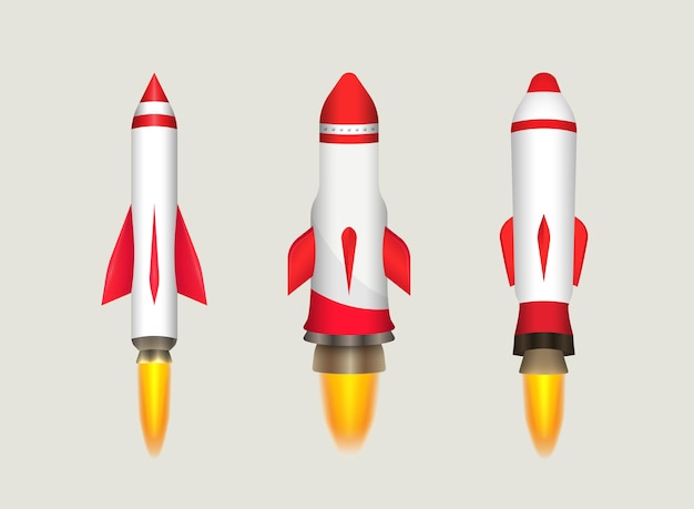 Un conjunto de cohetes de misiles modernos lanzados en la ilustración espacial
