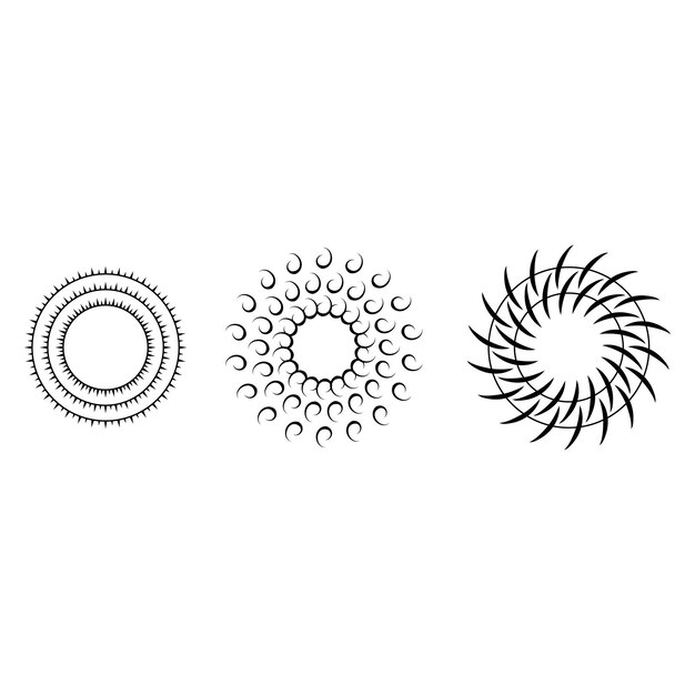 Conjunto Colección abstracta Círculos redondos Starburst Sunburst Sunset Línea negra Elementos de diseño de garabatos