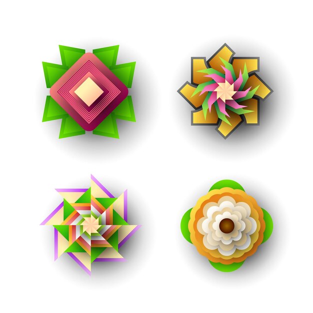 Conjunto Colección abstracta Colores 3D Flor Papel cortado Fondo Vector Diseño moderno Estilo Sombra