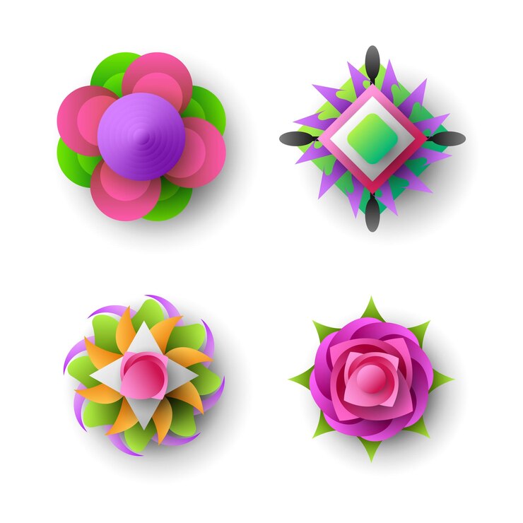 Vector conjunto colección abstracta colores 3d flor papel cortado fondo vector diseño moderno estilo sombra