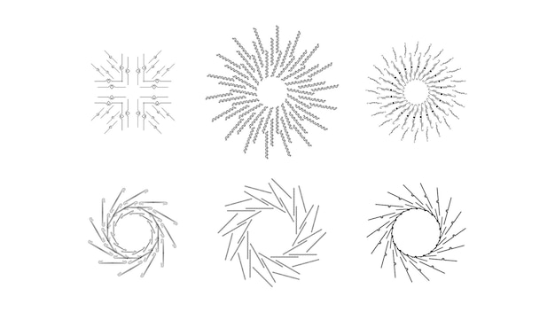 Conjunto colección abstracta starburst sunburst atardecer línea negra elementos de diseño doodle estallido de rayos