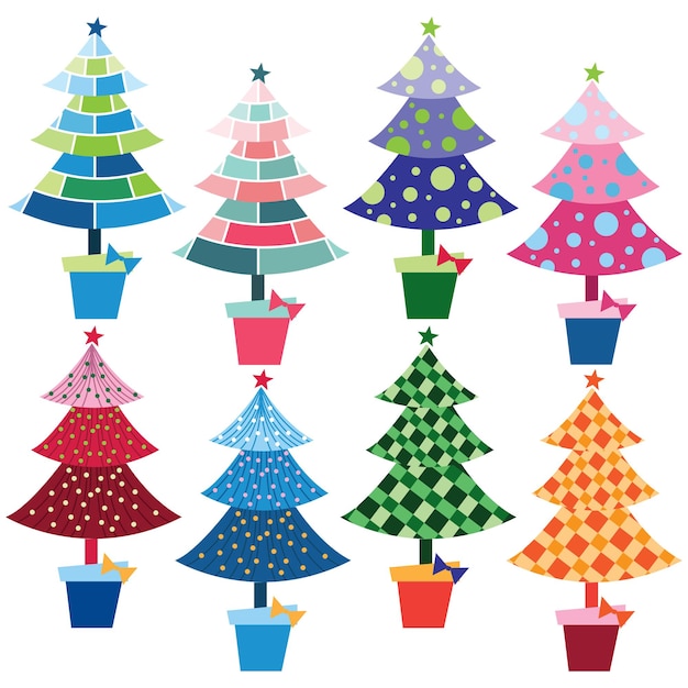 Vector conjunto de colección de árboles de navidad coloridos
