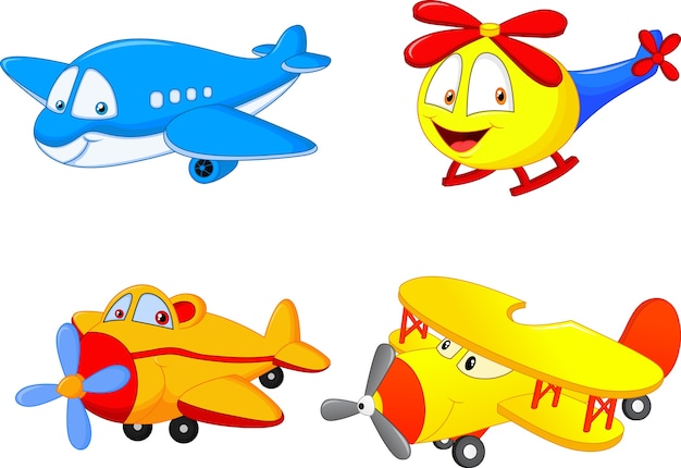 Vector conjunto de colección de aviones de dibujos animados