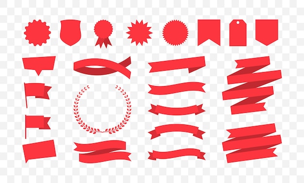 Conjunto de colección de banderas rojas de cintas de etiquetas de diferentes formas