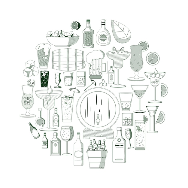 Conjunto de colección de bebidas de bar