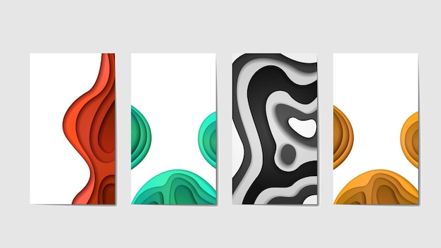 Conjunto Colección Color Papel Corte Fondo Vector Sombras Plantilla Diseño Formas Abstractas