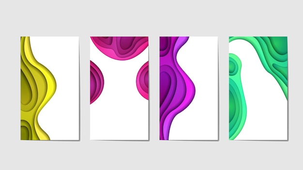 Conjunto Colección Color Papel Corte Fondo Vector Sombras Plantilla Diseño Formas Abstractas