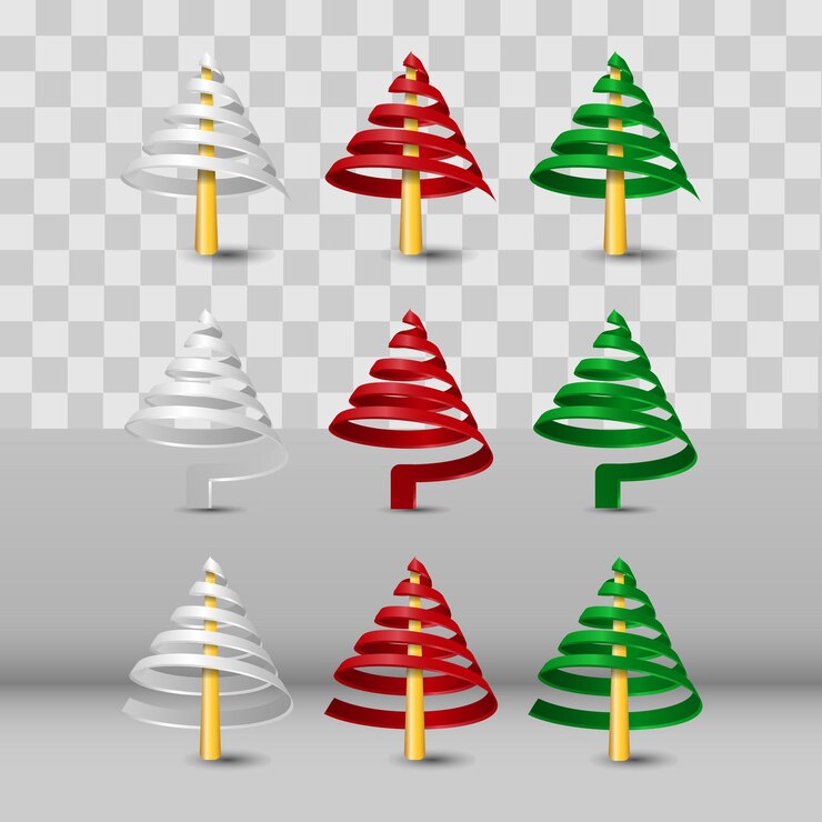 Vector conjunto de colección de colorido árbol de navidad de espiral de bobina 3d realista aislado en un fondo transparente