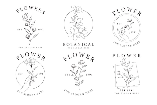 Conjunto de colección de concepto de plantilla de diseño de logotipo de flores