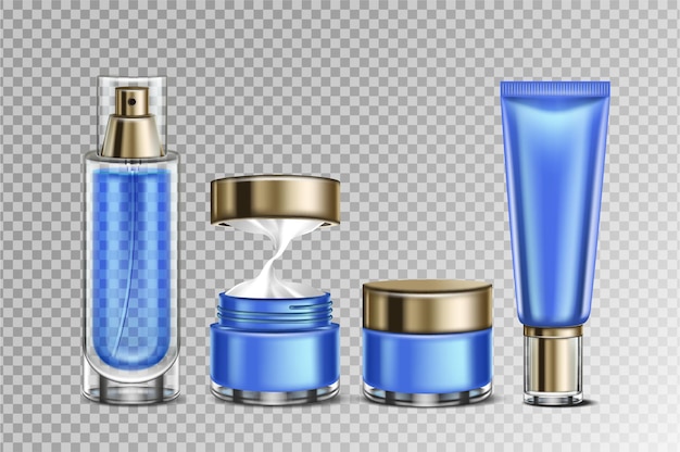 Conjunto de colección cosmética realista para el cuidado de la piel.