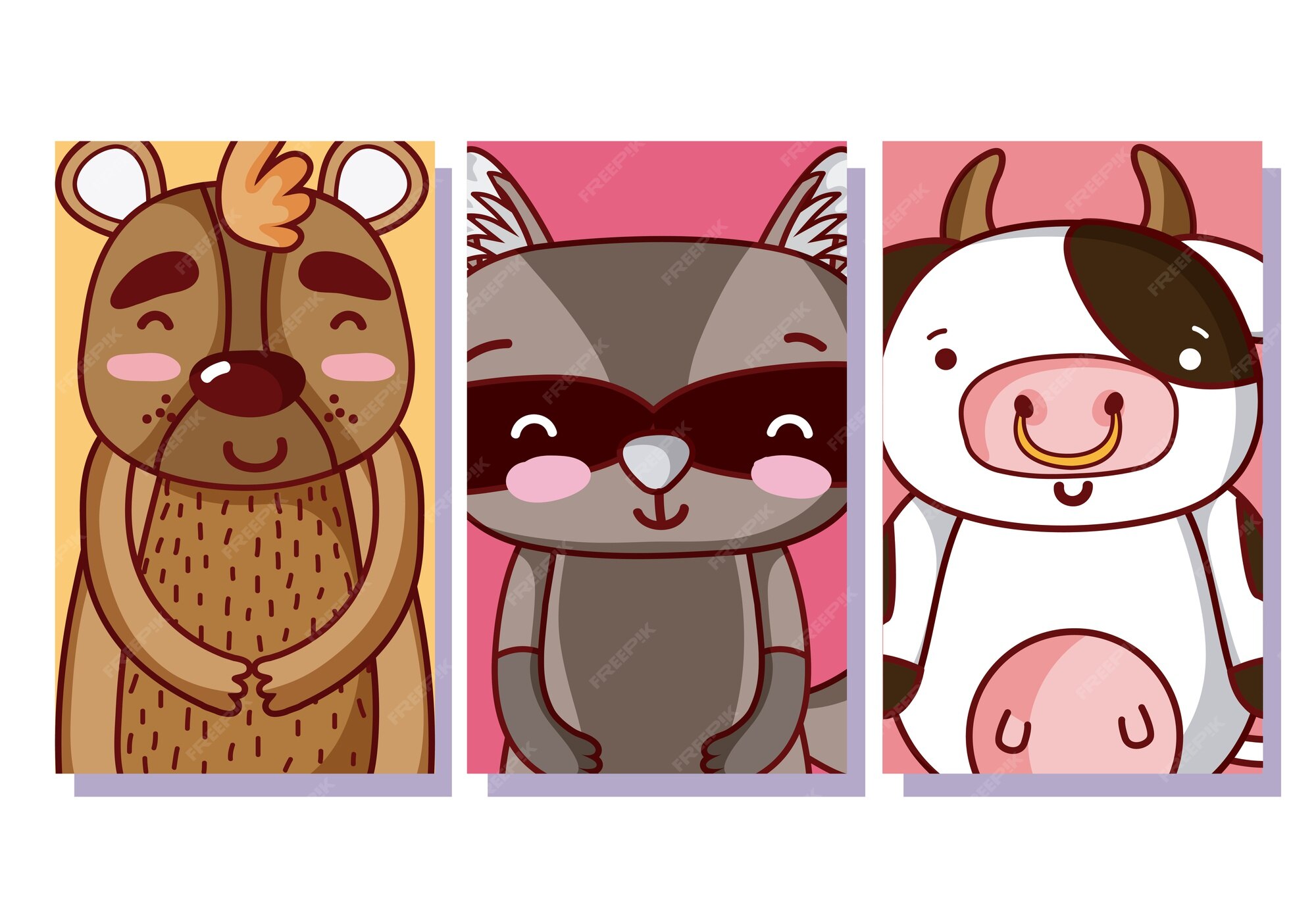 Conjunto de colección de dibujos animados de animales lindos en marcos cuadrados | Vector Premium Conjunto de colección de dibujos animados de animales lindos en marcos cuadrados | Vector Premium