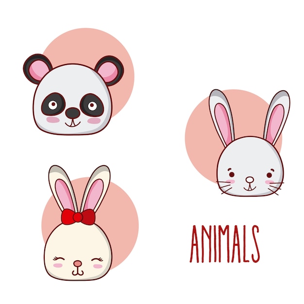 Conjunto de colección de dibujos animados animales lindos