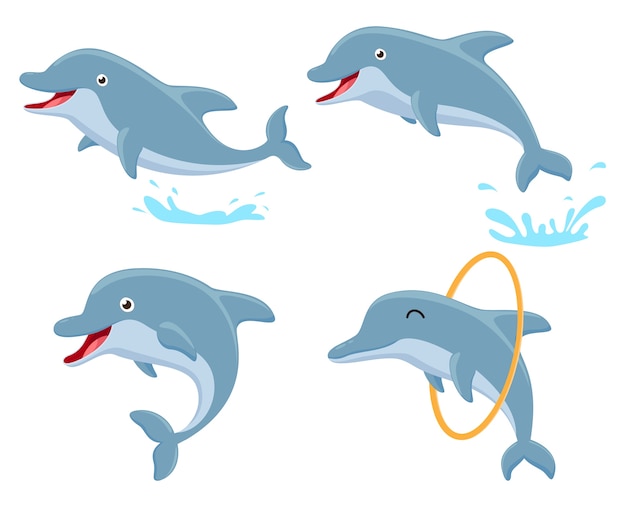 Vector conjunto de colección de dibujos animados cute dolphin