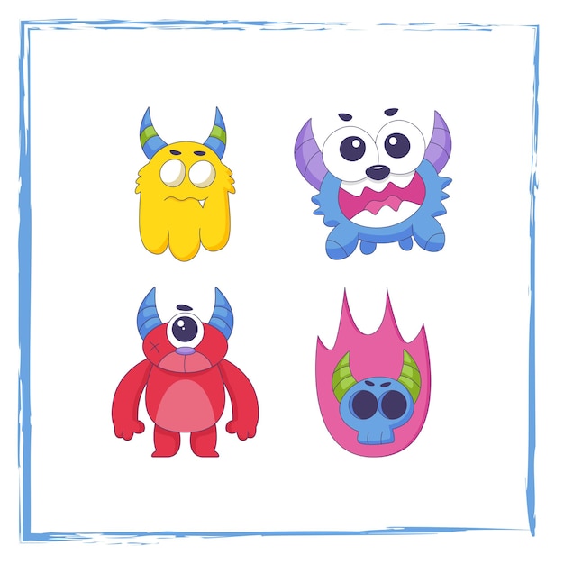 conjunto de colección de dibujos animados lindo monstruo