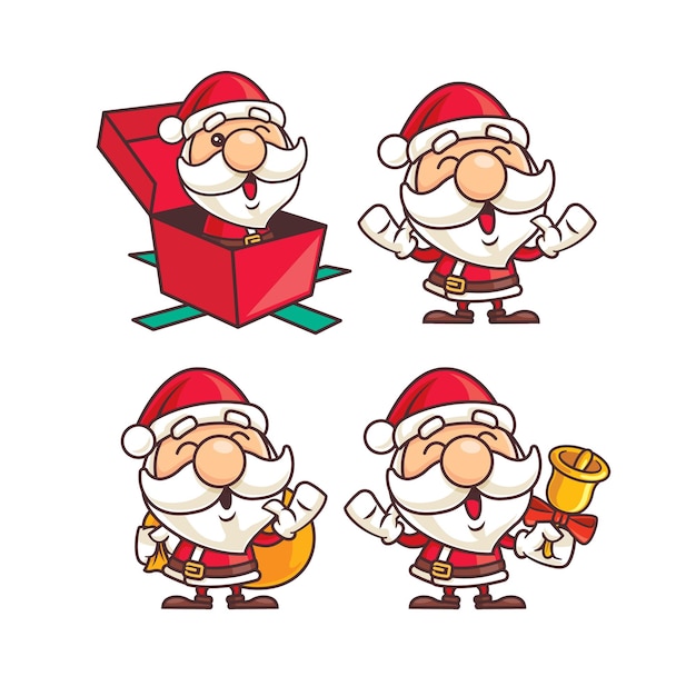 Conjunto de colección de dibujos animados lindo santa claus con varias poses para feliz celebración de navidad