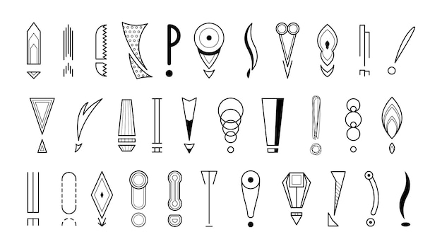 Conjunto Colección de dibujos a mano Doodle Diferentes signos de exclamación negros Estilo de diseño vectorial Dibujos animados