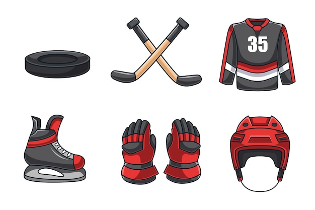 Conjunto de colección de diseño de elementos de hockey.