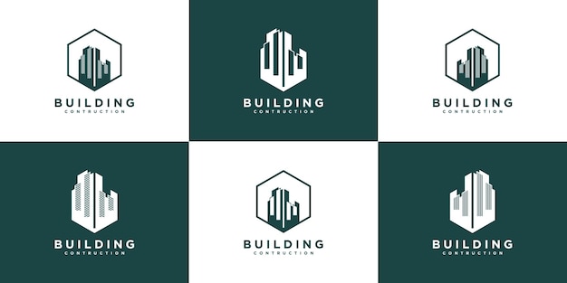 Conjunto de colección de diseño de logotipo de bienes raíces de edificio moderno Vector Premium