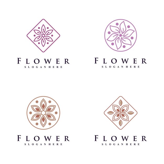 Conjunto de colección de diseño de logotipo de icono floral con concepto creativo Vector Premium