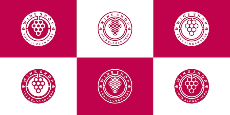 Vector conjunto de colección de diseño de logotipo de tienda de vinos creativa con estilo de arte de línea de emblema circular vector premium