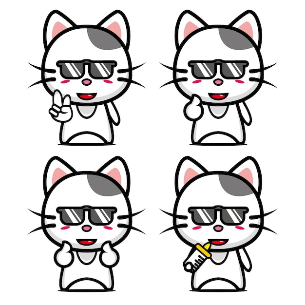 Conjunto de colección de diseño de mascota de gato lindo aislado en un fondo blanco