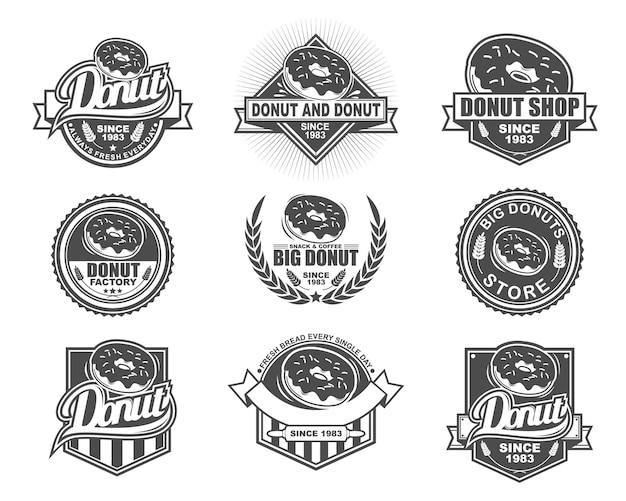 Conjunto de colección de diseño de vector insignia para Donut Store