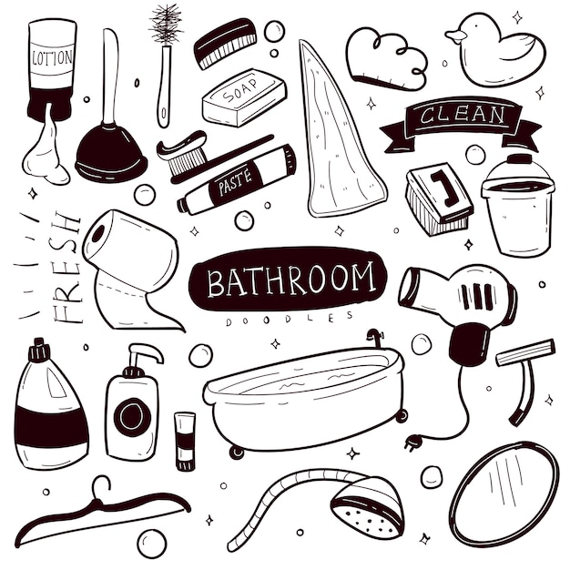 Conjunto de colección de doodle de baño dibujado a mano