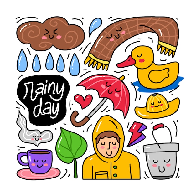Conjunto de colección Doodle de día lluvioso