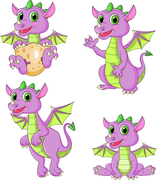 Vector conjunto de colección de dragones de dibujos animados