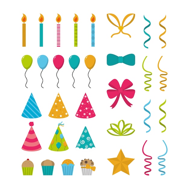 Conjunto de colección de elementos de cumpleaños
