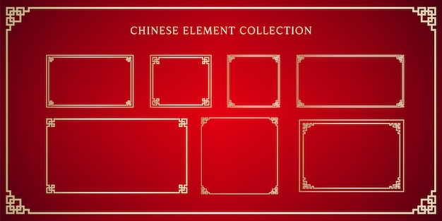Conjunto de colección de elementos de marco chino para el concepto de diseño tradicional