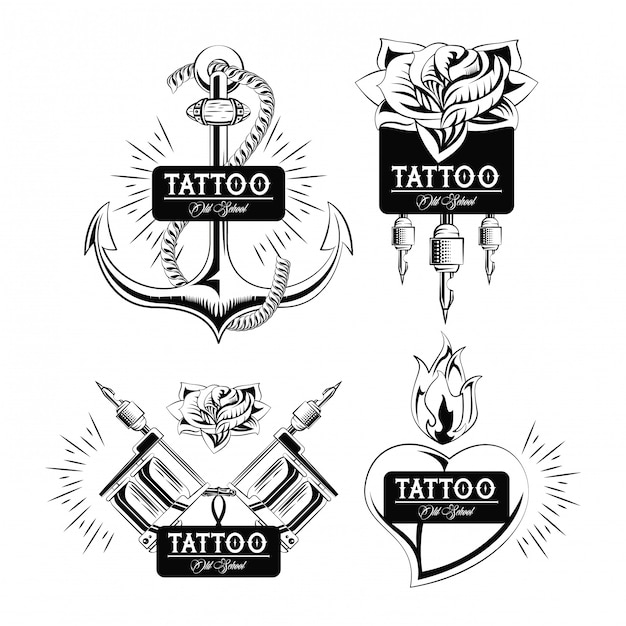 Vector conjunto de colección de emblemas de diseño de tatuaje