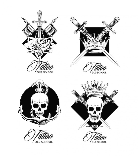 Conjunto de colección de emblemas de diseño de tatuaje