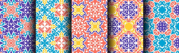 Conjunto de colección étnica de patrones sin fisuras de color tradicional