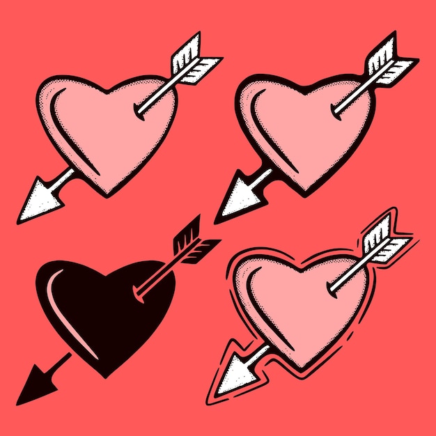 Vector conjunto de colección flecha de corazón ilustración boceto dibujado a mano garabato para tatuaje, pegatinas, logotipo, etc.